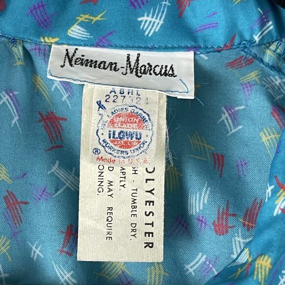 Vintage Neiman Marcus Dress Womens Medium Blue Printed Ruffle Retro USA Made - Picture 6 of 16